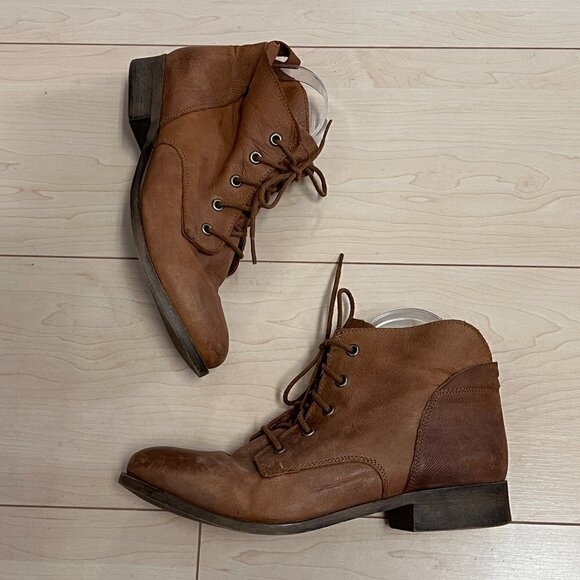 Steve Madden Rubin Brown Genuine Leather Lace Up Ankle Combat Boots Sz 9.5 - Picture 1 of 10
